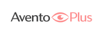 Aventovision Plus logo centered on a plain white background, with 'Avento' in dark gray and 'Plus' in pink, plus a pink eye icon between the words.